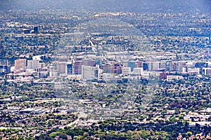 Aerial view of the buildings in downtown San Jose; Silicon Valley, California