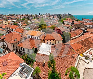 Aerial view of the buildings in the Kaleichi district in the Turkish city of Antalya. photo