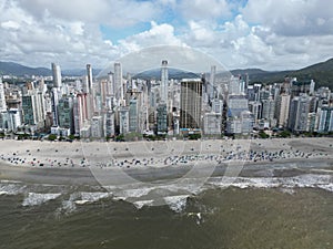Aerial view of buildings near an ocean in Balneario Camboriu