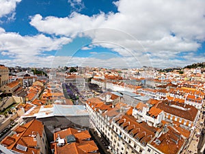 Aerial view on Buildings and street in Lisbona, Portugal. Orange roofs in city center