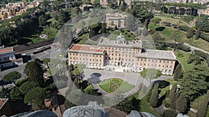 Aerial view of the buildings and streets from the roof point of The Papal Basilica of St. Peter in Vatican city, Italy