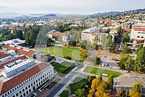 Aerial view of buildings in University of California, Berkeley campus