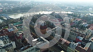 Aerial view of the buildings at the Vistula Cracov. Beautiful Poland