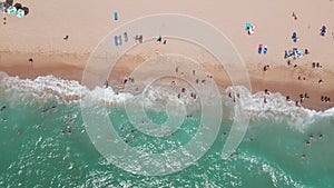 aerial view of Bulgaria's Golden Sands resort during the summer season: an array of hotels, pools, and crowds of