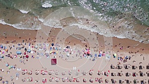 aerial view of Bulgaria's Golden Sands resort during the summer season: an array of hotels, pools, and crowds of