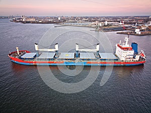 Aerial View of a Bulk Carrier Cargo Ship Delaware River