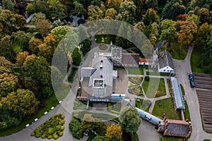 Aerial view of Burbiskis manor, Radviliskis region in Lithuania