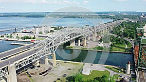 Aerial view of the Burlington Skyway with traffic 4K