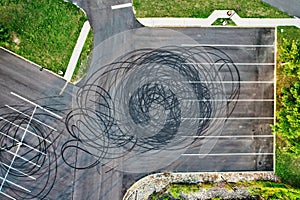 Aerial View of Burnt Runner Tire Tracks from Drifting