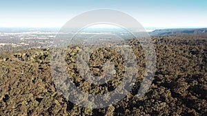 Aerial view of Bushland in the Blue Mountains near Bowen Mountain, Kurrajong and Grose Vale