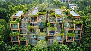 Vista aérea de ocupado la ciudad verde techos soleado campo urbano sostenibilidad 
