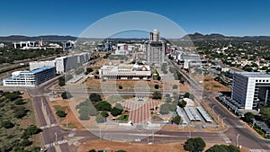 Aerial view of a bustling metropolis, showcasing the impressive skyline of Gaborone, Africa