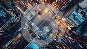 Aerial View of Busy City Intersection with Taxis. Resplendent.