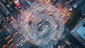 Aerial View of Busy City Intersection with Taxis. Resplendent.