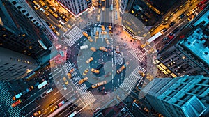 Aerial View of Busy City Intersection with Taxis. Resplendent.