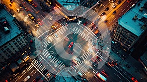 Aerial View of Busy City Intersection with Taxis. Resplendent.