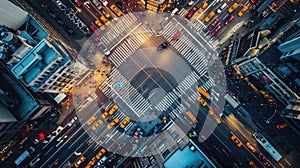 Aerial View of Busy City Intersection with Taxis. Resplendent.