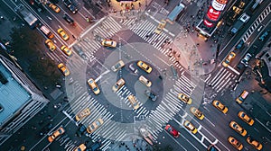 Aerial View of Busy City Intersection with Taxis. Resplendent.