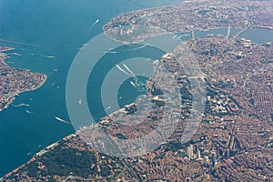 Aerial view of busy old city of Istanbul, Turkey.