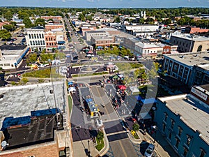 Aerial view of a busy road in beautiful Downtown Shelbyville, IN photo