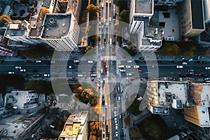 Aerial View Of Busy Urban Streets And Intersections created by generative AI