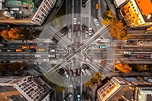 Aerial View Of Busy Urban Streets And Intersections created by generative AI