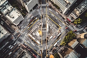 Aerial View Of Busy Urban Streets And Intersections created by generative AI