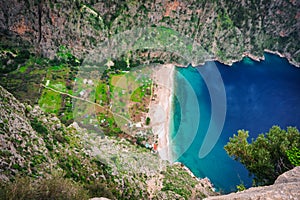 Aerial view of Butterfly valley deep gorge, Oludeniz, Fethiye, Mugla,Turkey.  Lycian way. Summer and holiday concept.