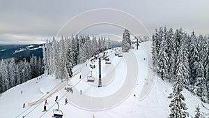 Aerial view of the cable car in the ski resort