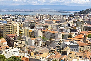 Aerial view of Cagliari old town, Sardinia, Italy