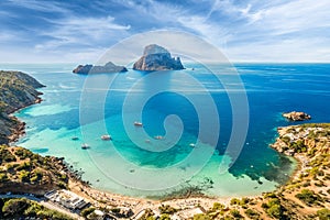 Aerial view of Cala dâ€™Hort, Ibiza