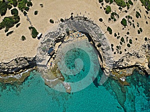 Aerial view of Cala escondida, Ibiza. photo
