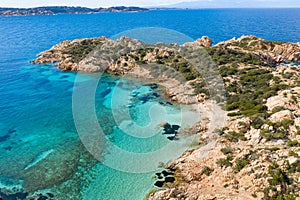 AERIAL VIEW OF CALA NAPOLETANA BEACH IN CAPRERA,SARDINIA