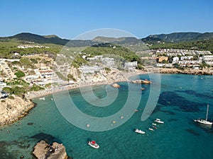 Ibiza beach. Aerial View of Cala Tarida, Ibiza, Spain. photo