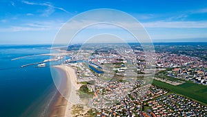 Aerial view of Calais city and harbor, France