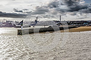 Aerial view of Calais and its habor with the city in the background