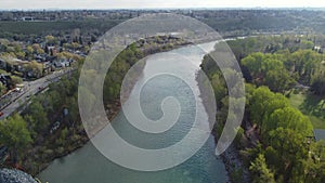 Aerial view of Calgary\'s skyline around Prince\'s Island