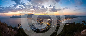 Aerial view of Calpe, Costa Blanca at sunset