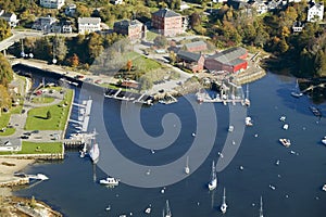 Aerial view of Camden Harbor in Camden, Maine photo