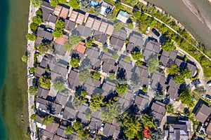 Aerial view of camping park with chalets photo