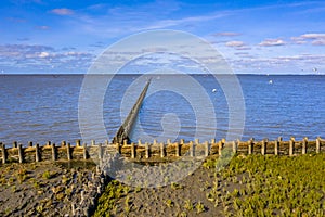 Aerial view campshedding Tidal Marshland Waddensea