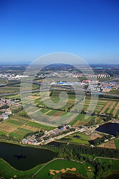 Aerial view that can see rice field terraces, city and highway,