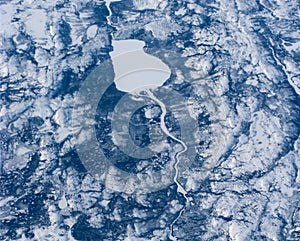 Aerial view of the Canadian spermatozoon-like lake photo