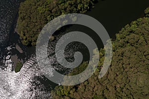Aerial view of canal to river connection photo