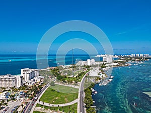 Aerial view of Cancun hotel zone, Mexico