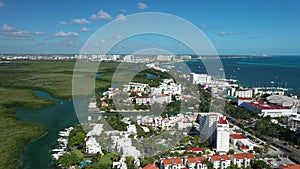 Aerial view of Cancun zona hotelera at sunny day