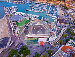 Aerial view of Cannes, a resort town on the French Riviera, is famed for its international film festival