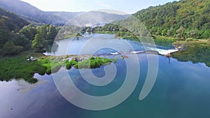 Aerial view of canyon and waterfalls on Una river, Bosnia