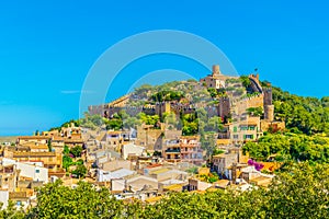 Aerial view of Capdepera castle and Capdepera town, Mallorca, Spain