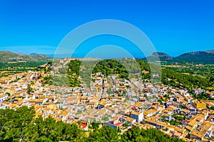 Aerial view of Capdepera castle and Capdepera town, Mallorca, Spain
